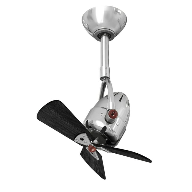 Diane oscillating ceiling fan in Polished Chrome finish with solid matte black wood blades.