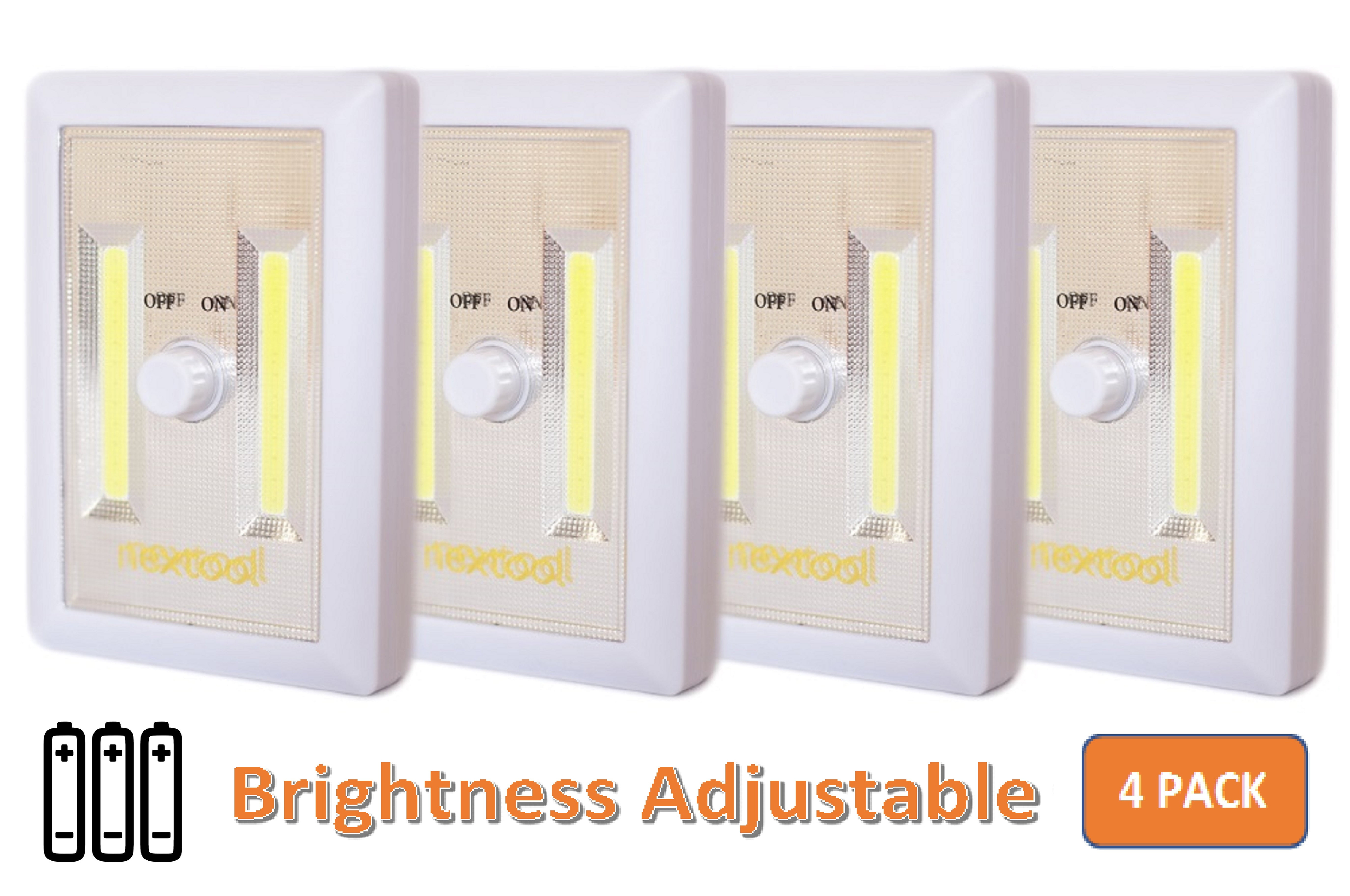 Dimmable Battery Included COB Cordless LED Light, Adjustable Brightness, 200 Lumen, Batteries & Adhesive Strips Included, 4-Pack