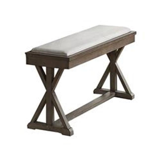 Dining Bench with Padded Seat and Double Pedestal Base, Beige - Saltoro Sherpi