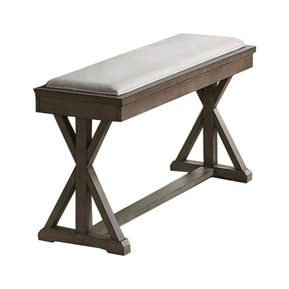 Dining Bench with Padded Seat and Double Pedestal Base, Beige - Saltoro Sherpi