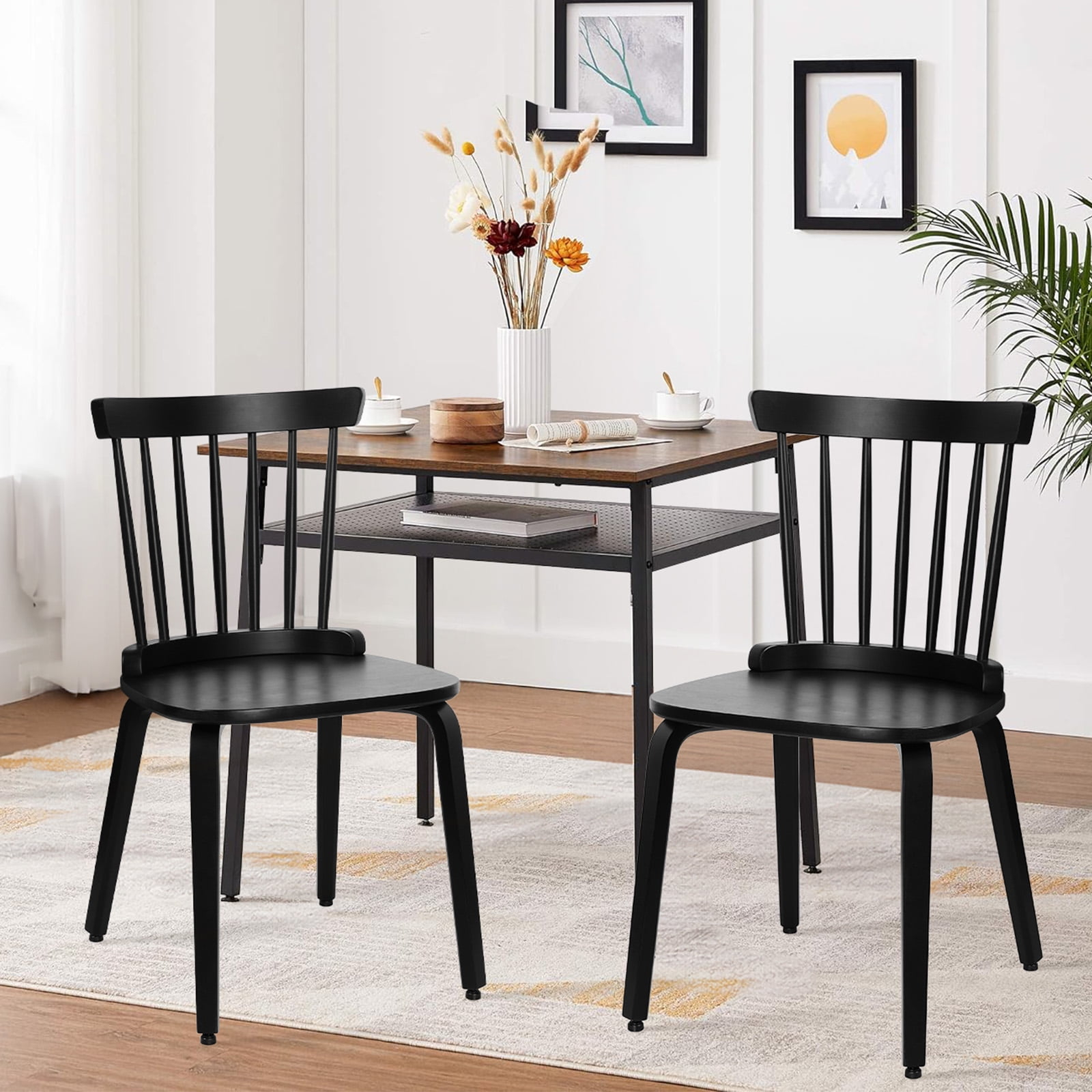Dining Chair Set of 2 Solid Wood Farmhouse Windsor Style Side Chair for Dining Room Kitchen Office