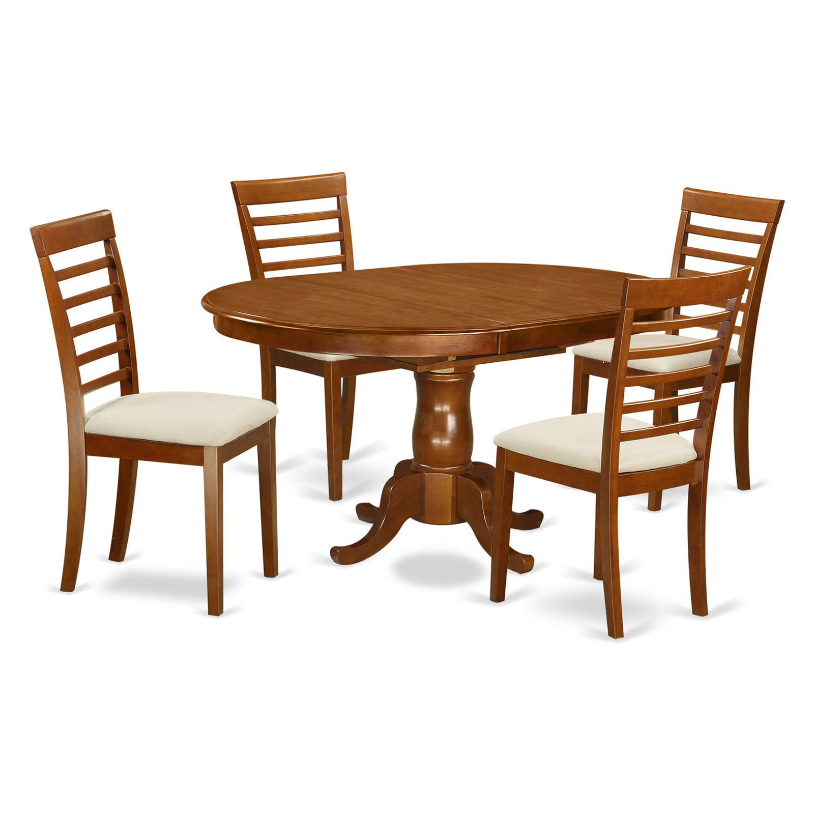 Dining Room Set - Oval Dining Leaf With Dining Chairs-Finish:Saddle Brown,Number of Items:5,Shape:Oval,Style:Microfiber Seat
