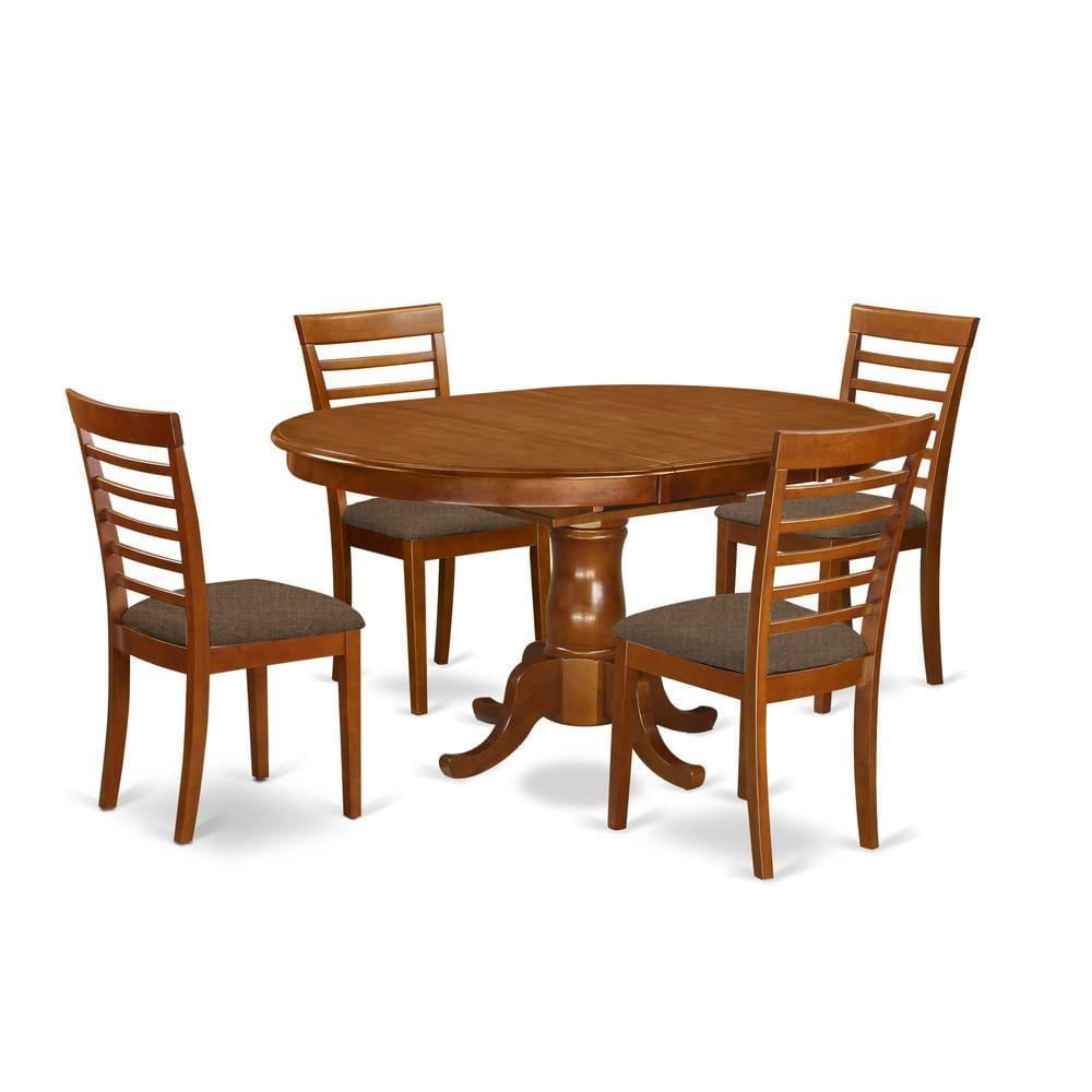 Dining Room Set - Oval Dining Leaf With Dining Chairs-Finish:Saddle Brown,Number of Items:5,Shape:Oval,Style:Microfiber Seat
