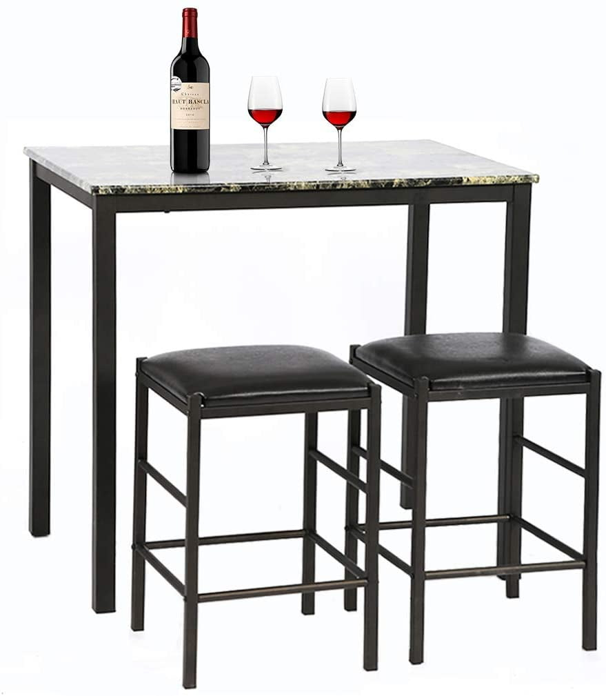 YRLLENSDAN 2-Pcs ‎Marble MDF Dining Table with Chairs Black