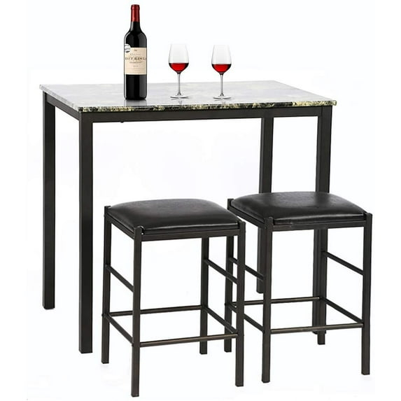 YRLLENSDAN 2-Pcs ‎Marble MDF Dining Table with Chairs Black