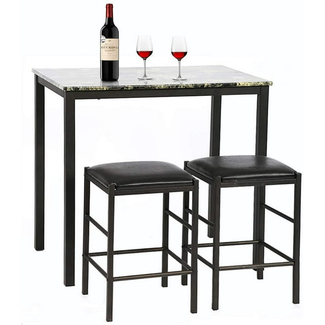 YRLLENSDAN 2-Pcs ‎Marble MDF Dining Table with Chairs Black