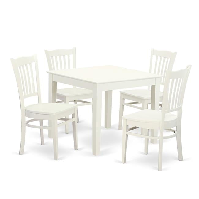Dining Set - Oxford Kitchen Table & Four Solid Wood Chairs, Linen White - 5 Piece