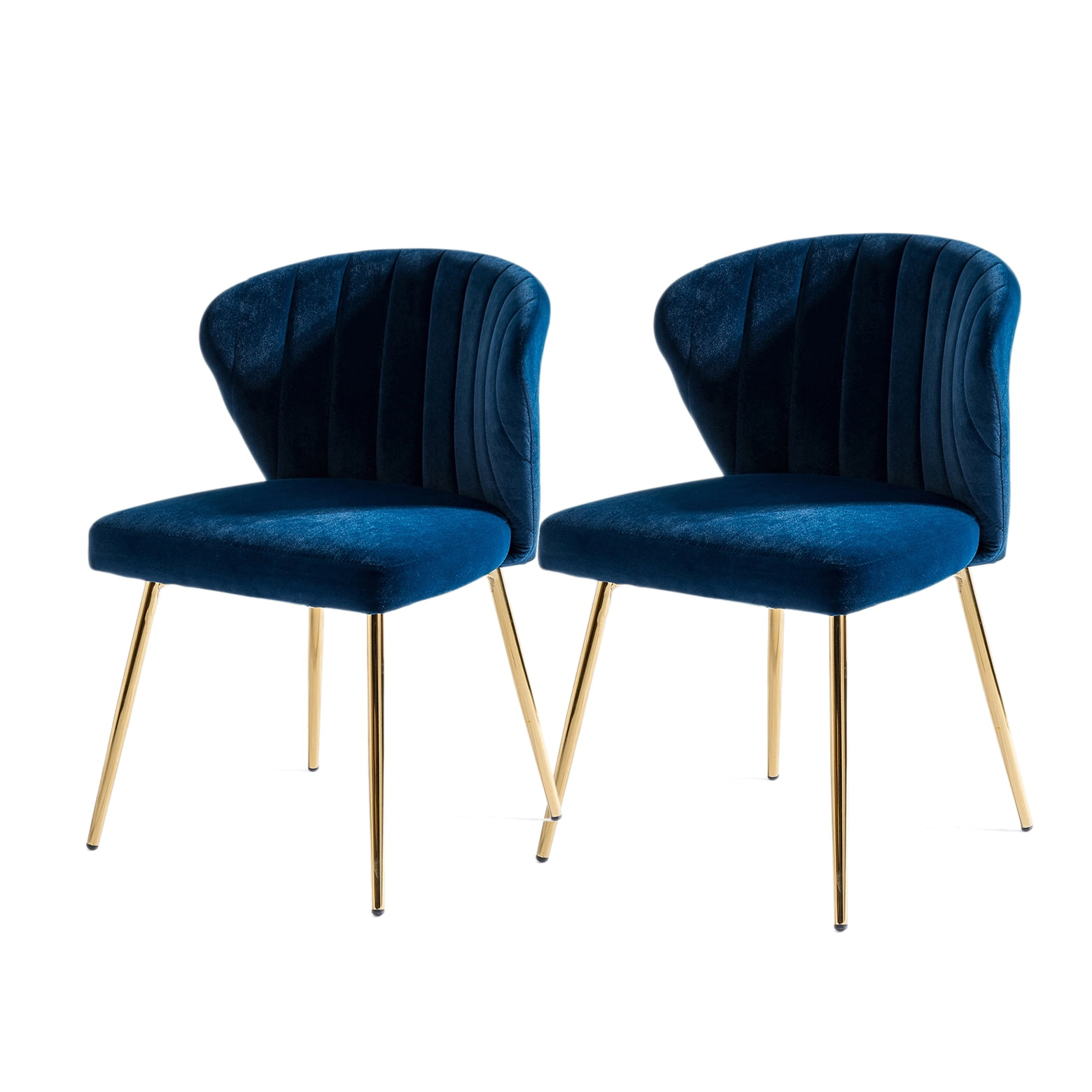 Home Velvet Dining Chairs Set of 2 Upholstered Wingback Accent Side Chairs Metal Legs Living Room Kitchen Navy