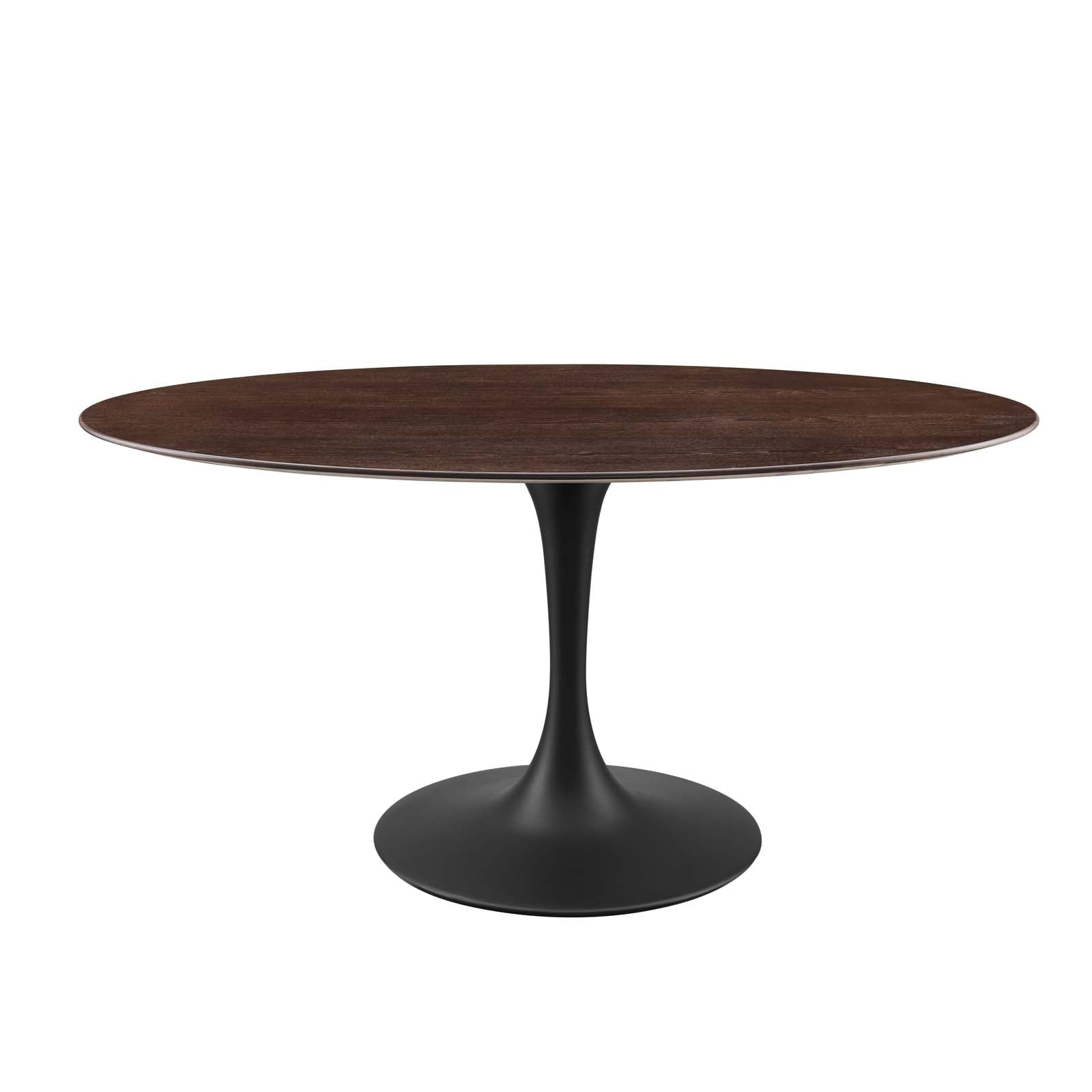 Modway Lippa 60" Oval Modern Wood & Metal Dining Table in Cherry Walnut/Black