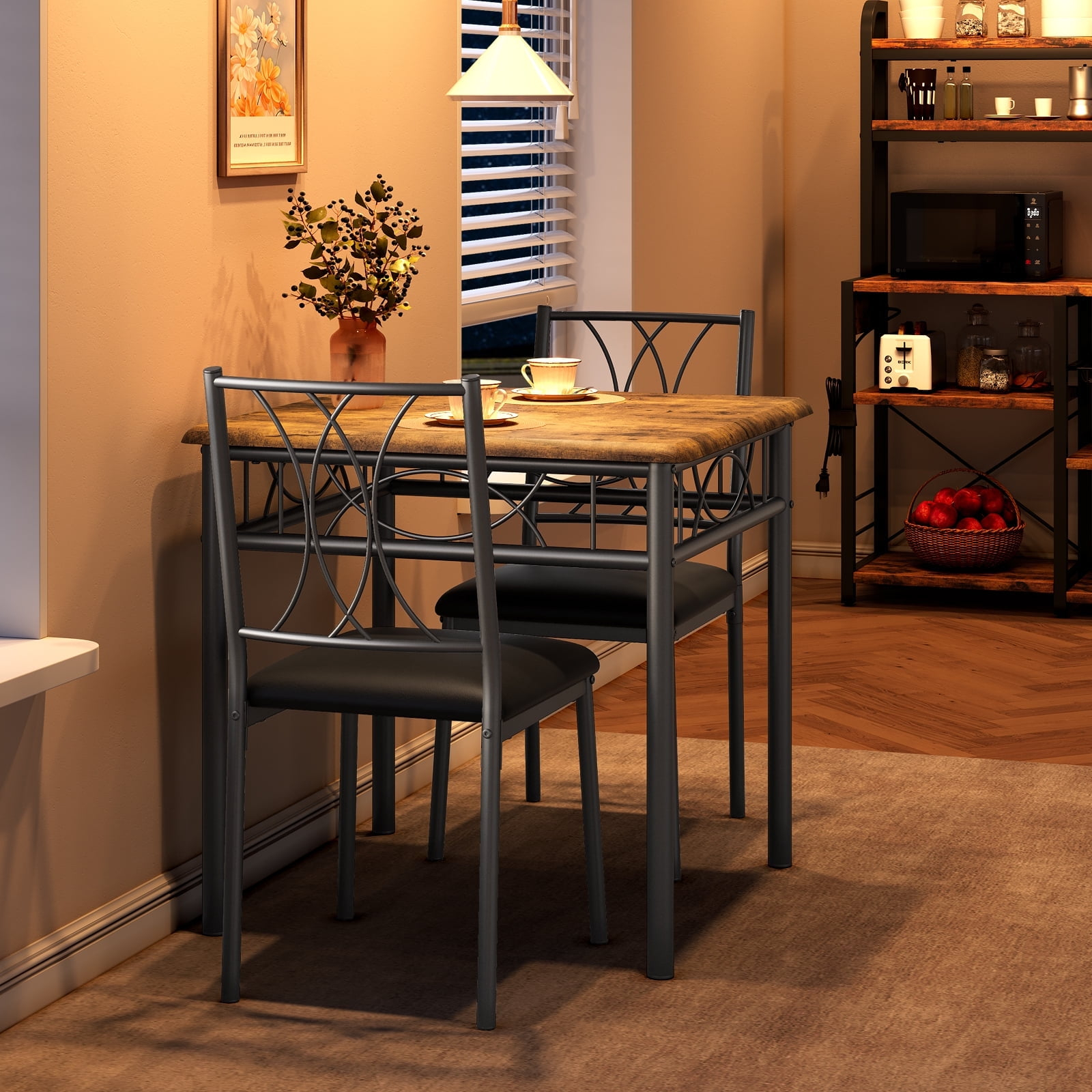 Small Kitchen Table and Chairs for 2 Compact Dining Table Set Rustic Brown Square Apartment Furniture for Small Spaces