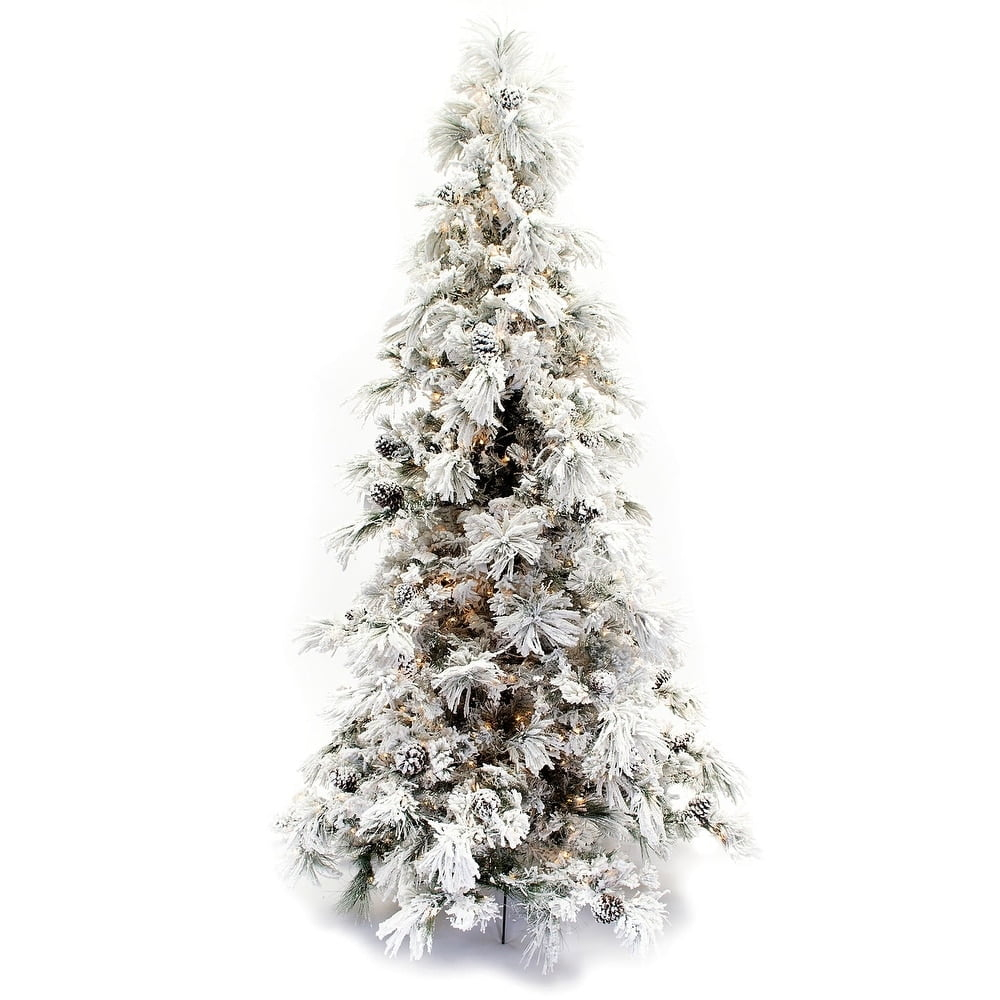 Direct Export 9' Flocked Pine Long Needle Prelit Artificial Christmas Tree