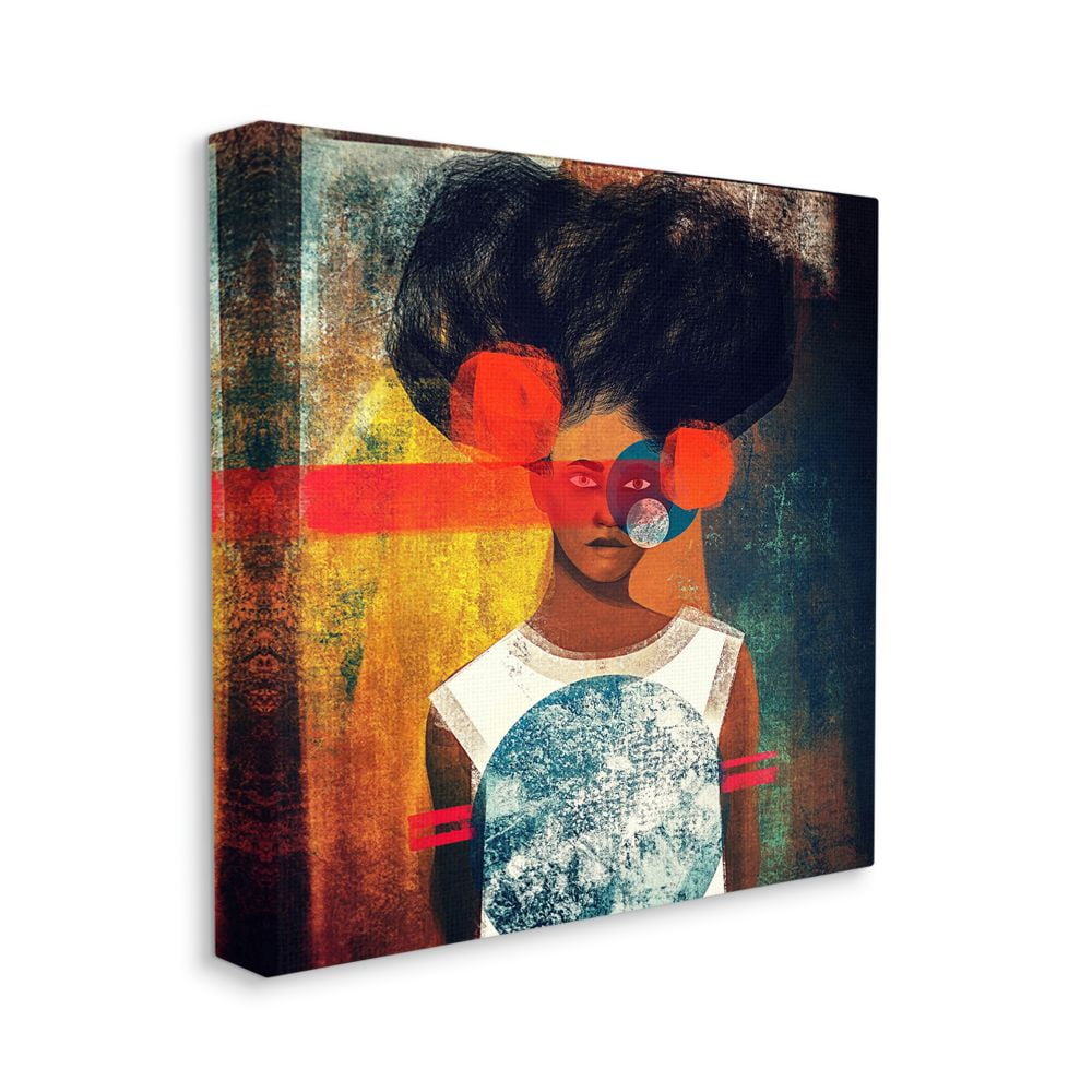 Direct Gaze Female Figure with Circular Shapes Abstract Gallery-Wrapped Canvas Print Wall Art, 17x17
