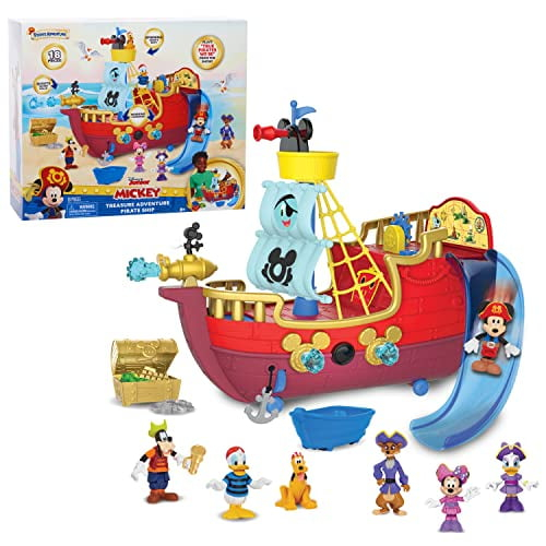 Disney Junior Mickey Mouse Funhouse Treasure Adventure Pirate Ship with Bonus Figures, 18-Piece Toy Figures and Playset, Kids Toys for Ages 3 Up,  Exclusive by Just Play