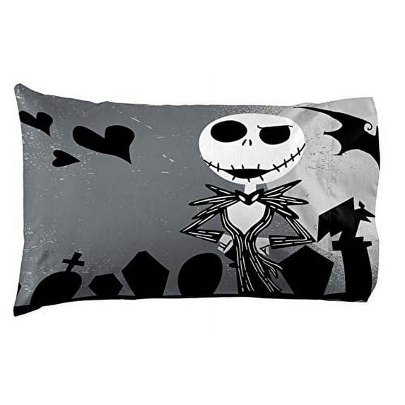 Disney Nightmare Before Christmas Grave Yard 1 Pack Reversible Pillowcase Featuring Jack Skellington and Sally