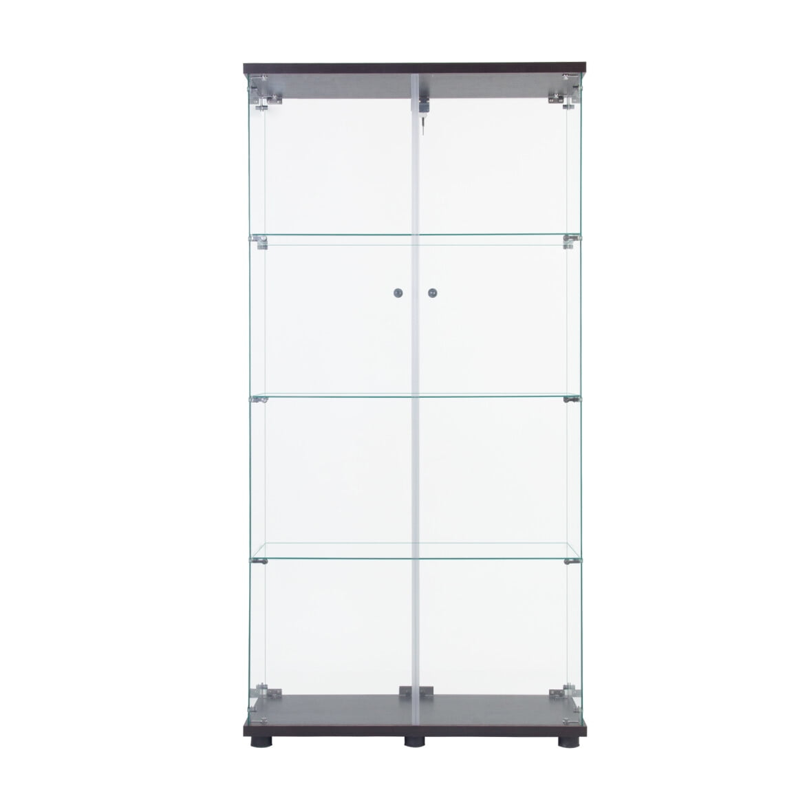 Display Cabinet, 4 Layers Glass Display Cabinet with 2 Doors, Curio Cabinets, Storage Cabinet Display Case Bookshelves for Displaying Books, Photos, Artworks, Decorations, Black