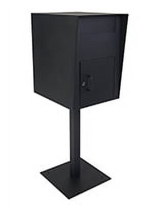 Displays2go 16 w x 52 h Outdoor Pedestal Drop Box w/ Permanent Mounting and Steel Build - Black (FDHDBBP1)