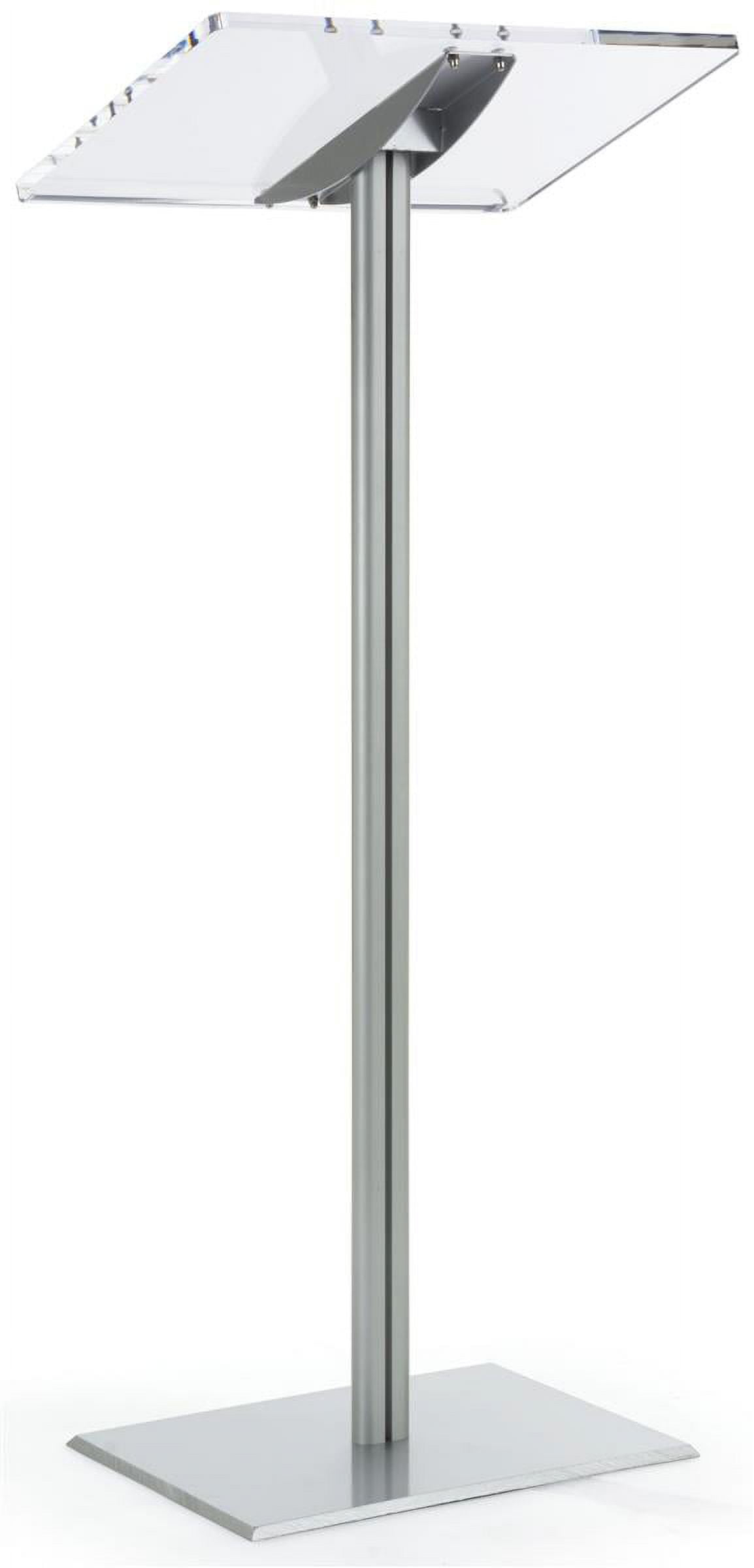 Displays2go CLRLECBNDS Floor Standing Speaking Podium, Slanted Top, Quick Assembly, Silver