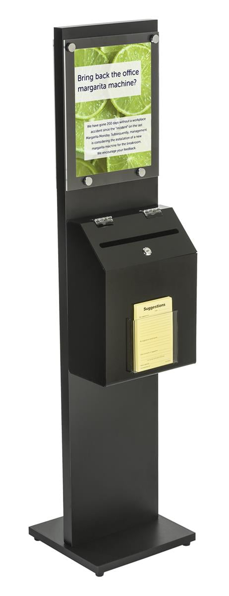 Displays2go SSB812BKBK Locking Suggestion Box Station, 8.5x11-Inch Sign Holder, Floor Standing, Black