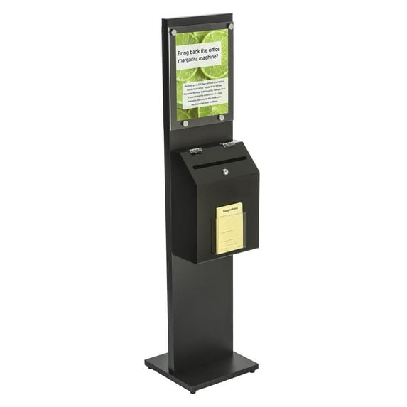 Displays2go SSB812BKBK Locking Suggestion Box Station, 8.5x11-Inch Sign Holder, Floor Standing, Black