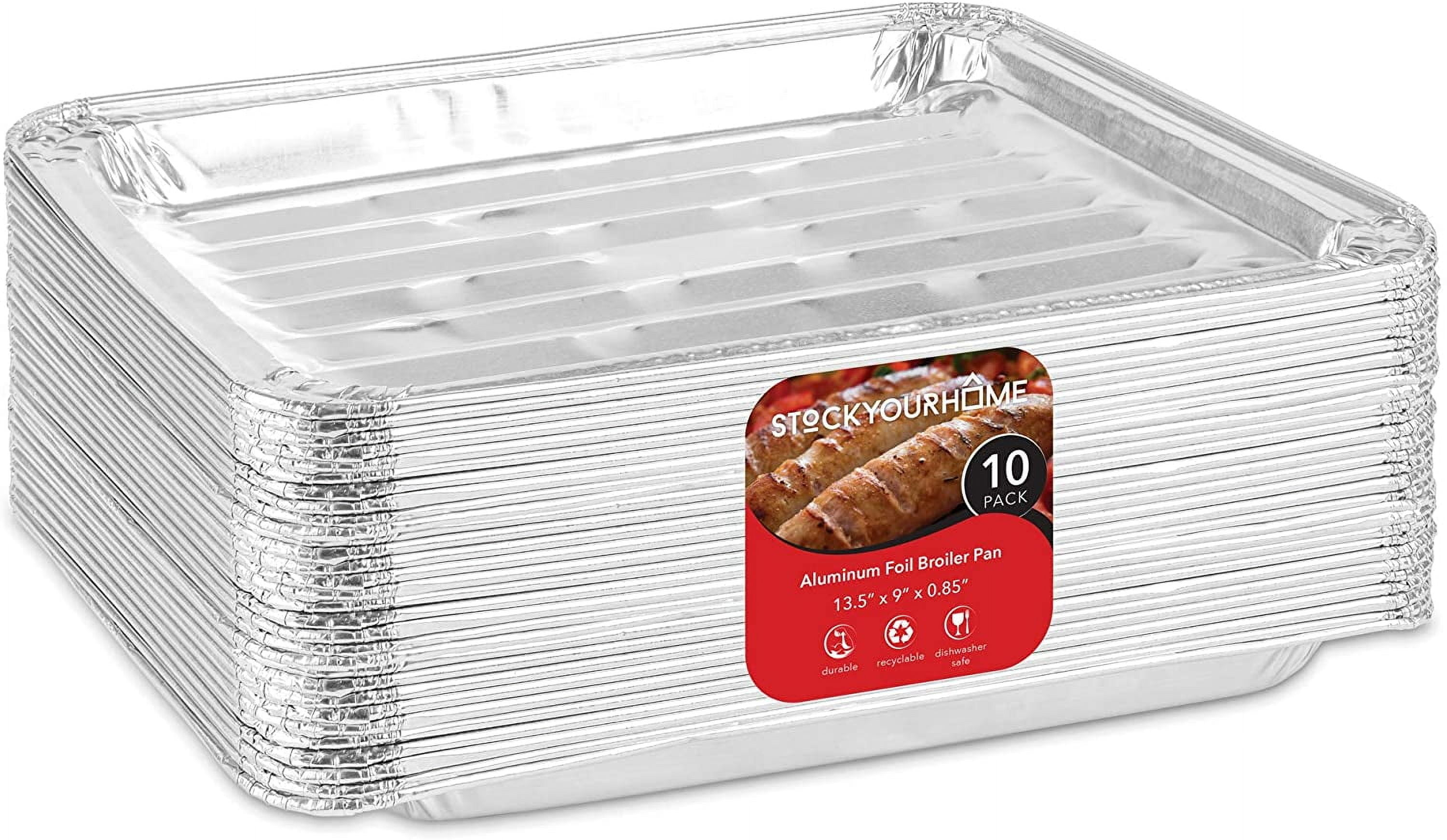 Disposable Aluminum Foil Broiler Pans (10 Pack) - Broiler Drip Pans for Oven - Durable Broiling Pans with Ribbed Bottom Surface for BBQ Grill Like Texture - 13x9 Inch Broiler Pan