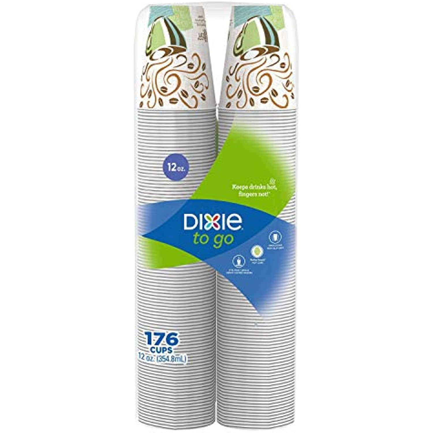 Dixie to Go Cups, 12 Ounce, 176 Count - insulated hot/cold paper cups perfect for serving hot coffee and other beverages