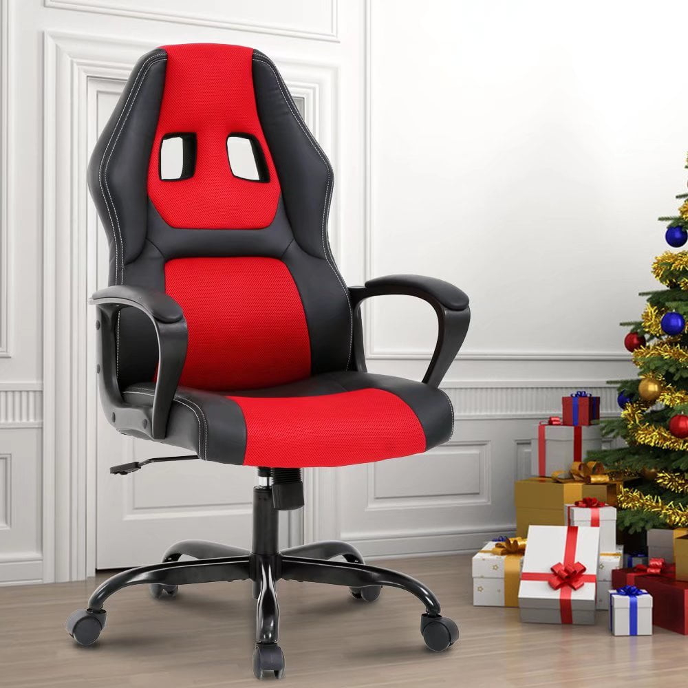Dkelincs Gaming Chair Adjustable Game Chair PU Leather Computer Chair High Back Office Desk Chair with 360° Rolling Wheels & Lumbar Support for Teen, Red