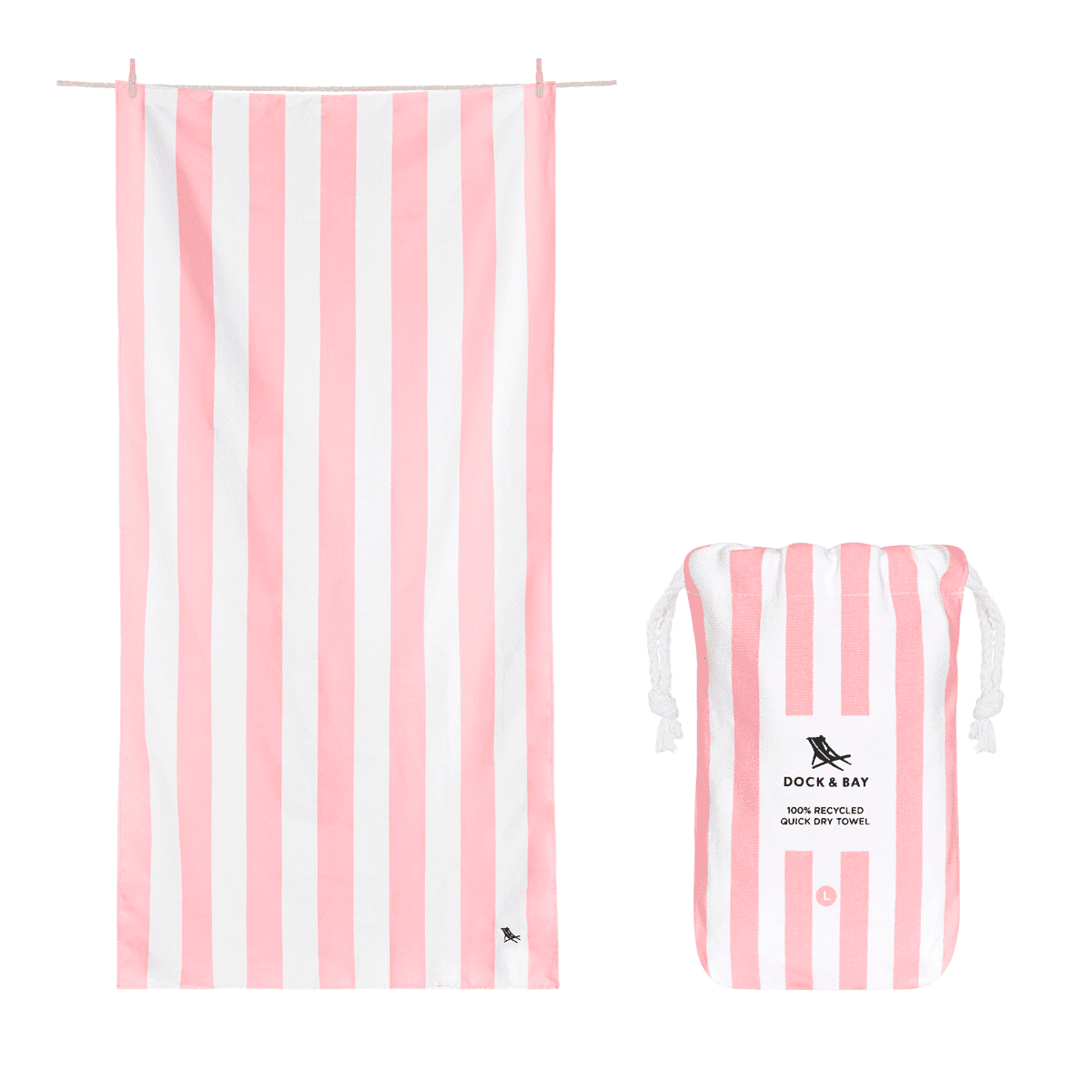 Dock & Bay Beach Towel - Quick Dry, Sand Free - Compact, Lightweight - 100% Recycled - Includes Bag