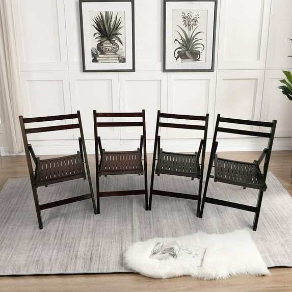 Cherry Wood Folding Dining Chairs Set of 4 with Slatted Seat