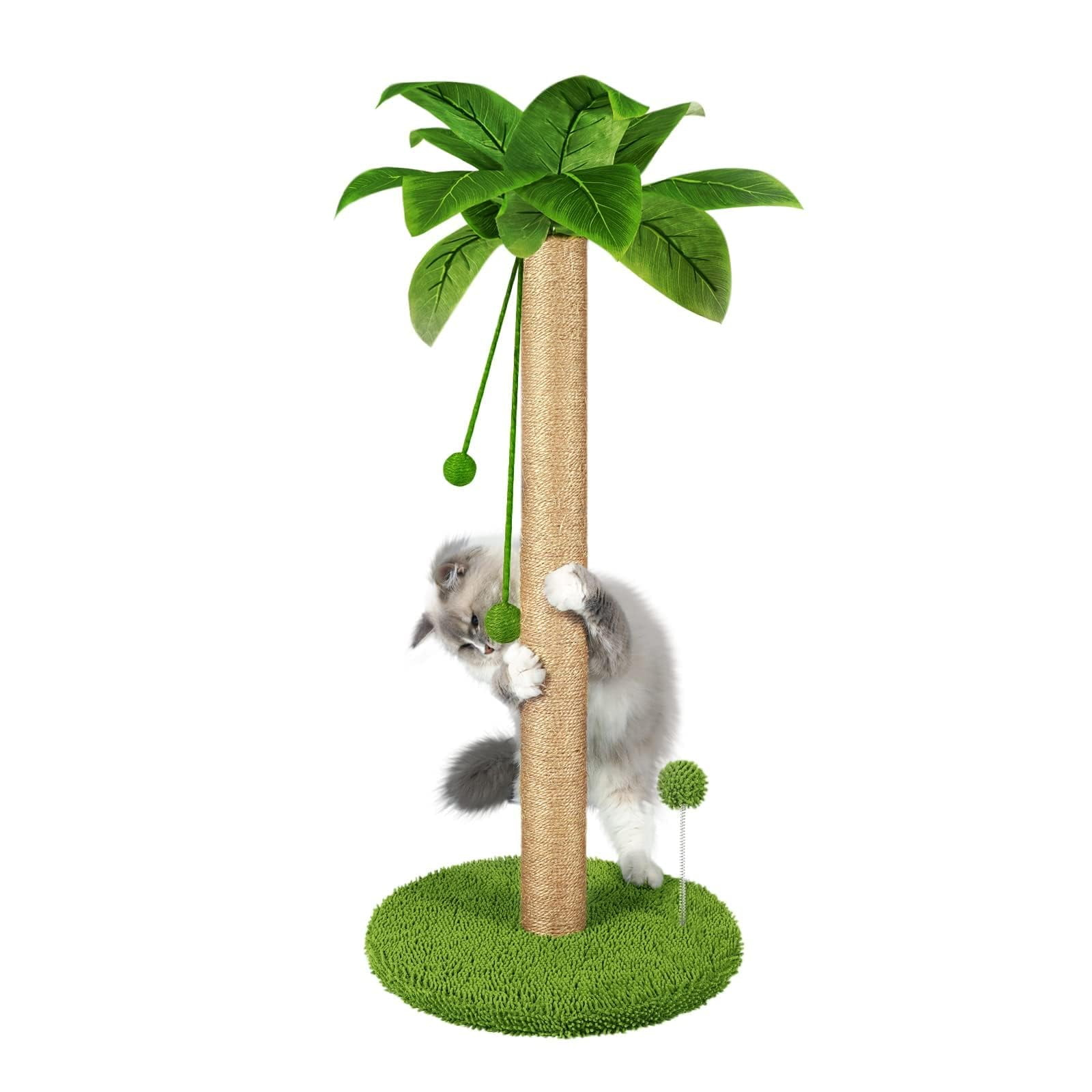 Dohump Cat Scratching Post, 26" Kitten Scratching Post with Premium Sisal Rope, Cute Cat Tree with Dangling and Spring Ball Toys for Indoor Small Cats