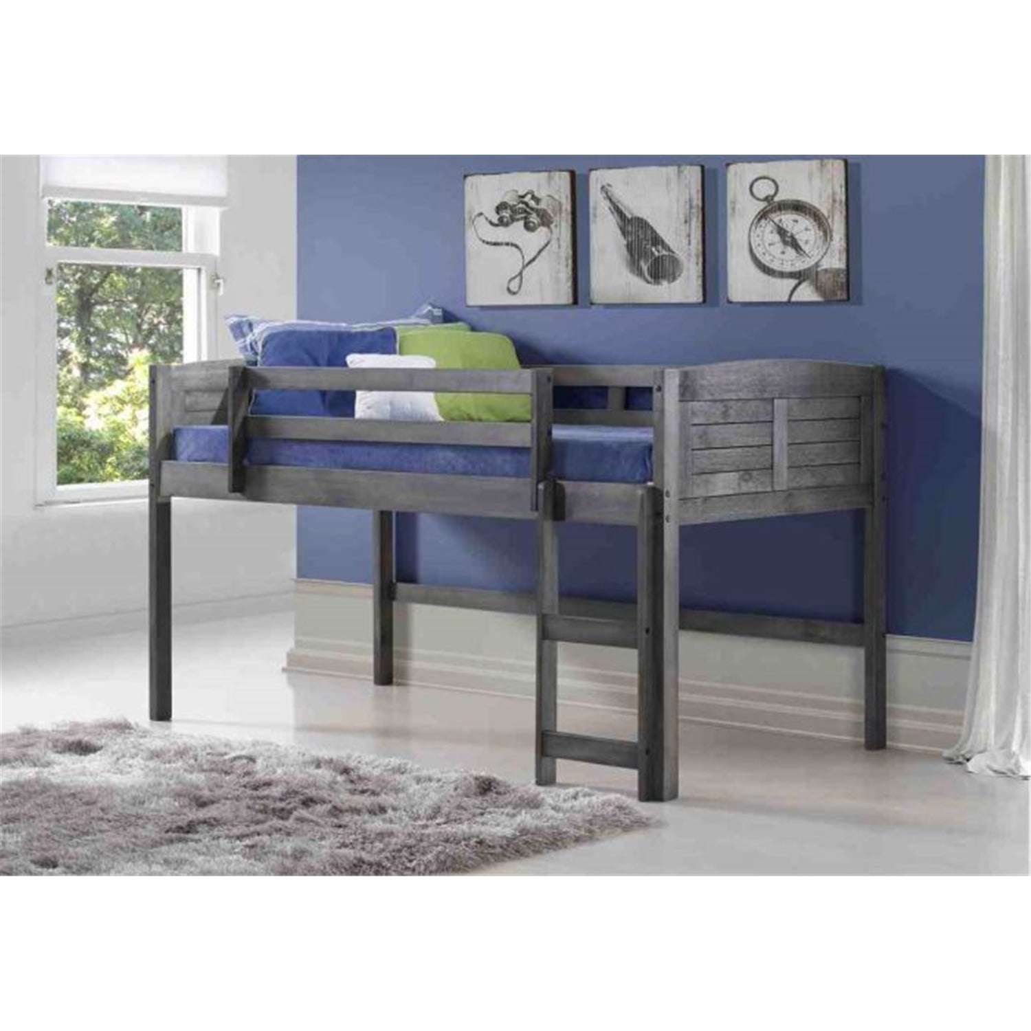 Donco Kids PD-790AAG Twin Size Louver Low Loft - Antique Grey Stain
