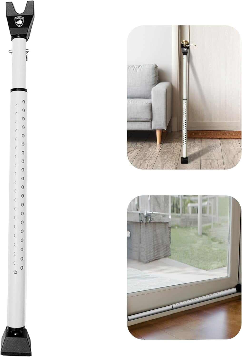 Adjustable White Steel Door Security Bar with Rubber Grip