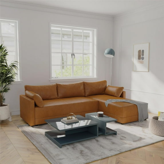 Dorel Living Kindra Sectional Sofa, Camel Faux Leather