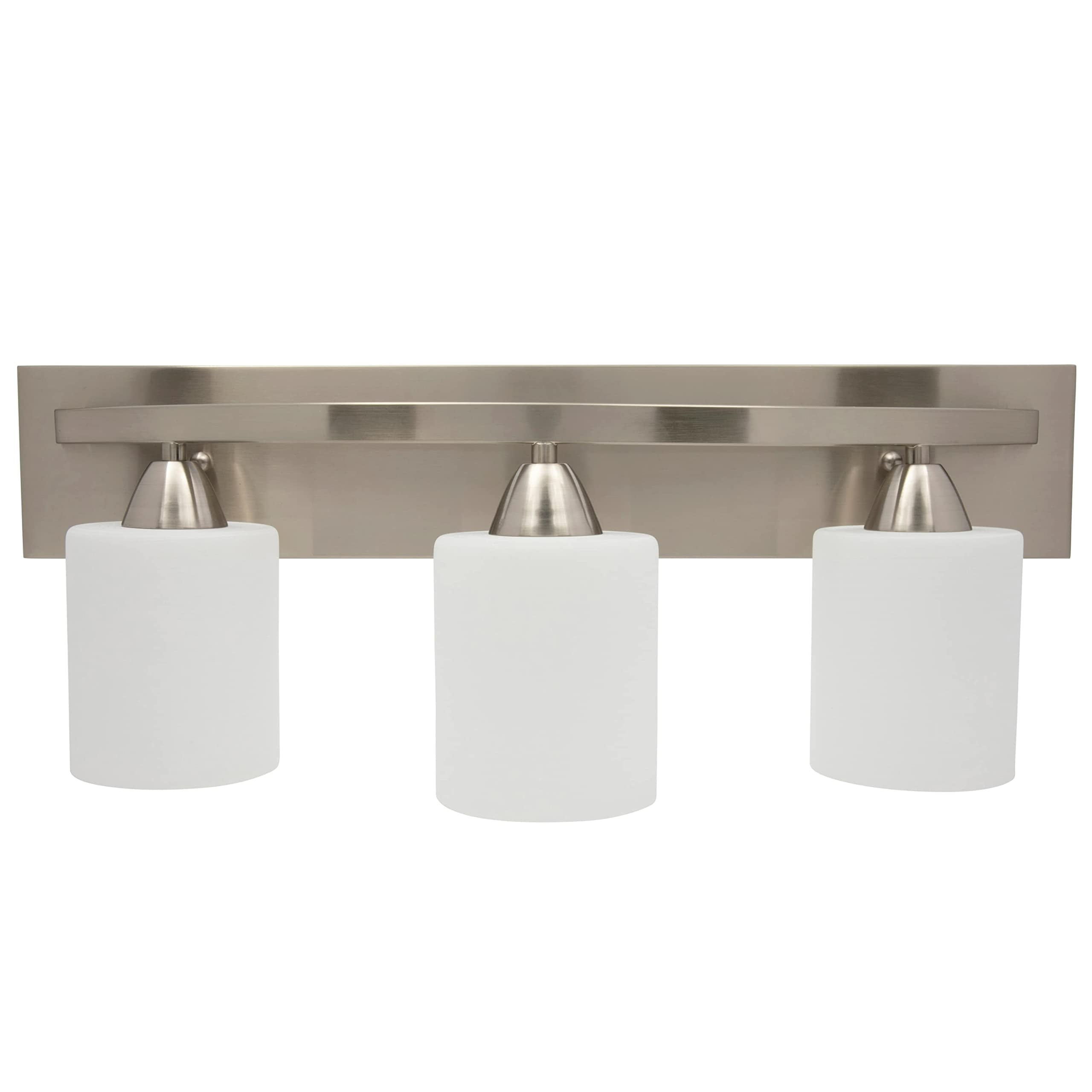 Dorence Bathroom Vanity Light Bar - Modern Glass Shade, Brushed Nickel Finish, 3 Lights, E26 100W LED - Ideal Bathroom Lights Fixtures for Over Mirror and Vanity