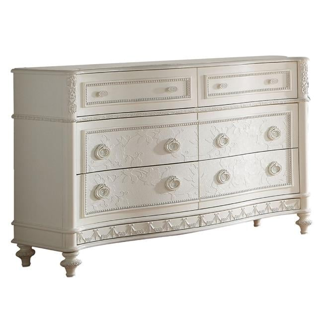 Dorie 54 in. Wide Dresser - 6 Drawers - Oval Molded Trim - Wood - Ivory White