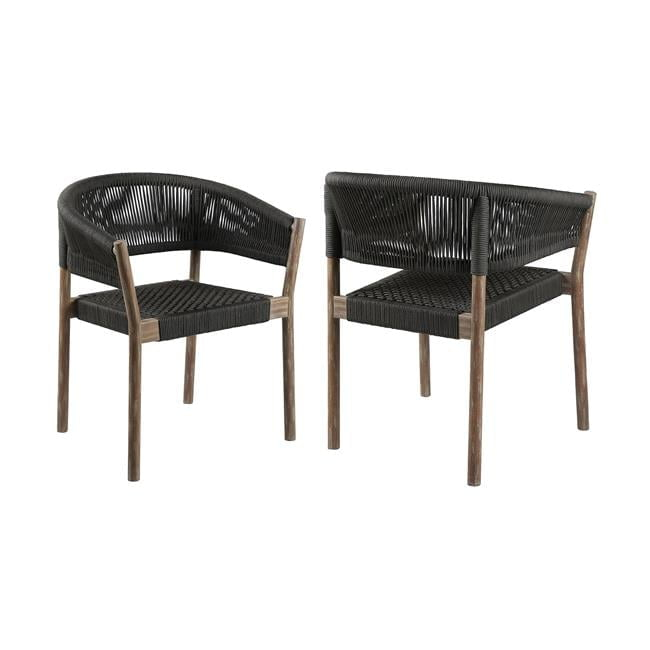 Doris Indoor Outdoor Dining Chair in Light Eucalyptus Wood with Charcoal Rope - Set of 2