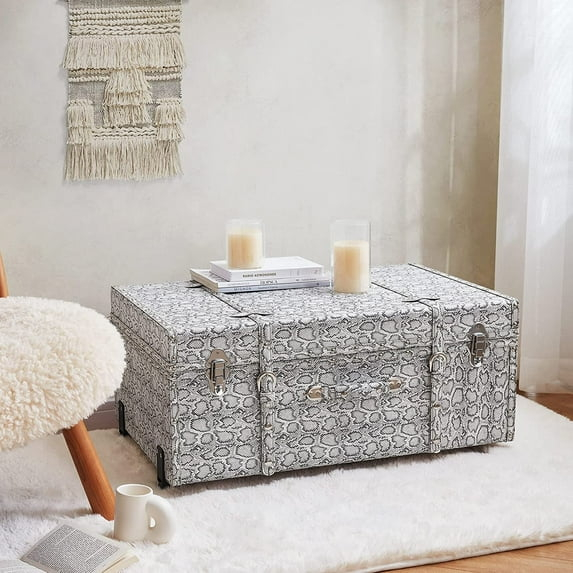 DormCo Texture® Brand Trunk - Faux Snakeskin - 29"L x 20"W x 14"H Silver