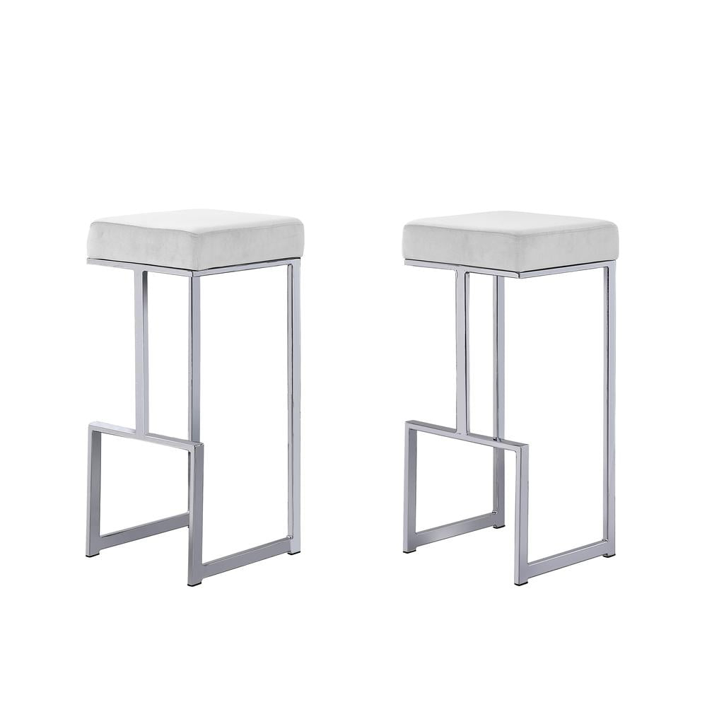 Dorrington Modern Velvet Backless Bar Stool in White/Silver (Set of 2)