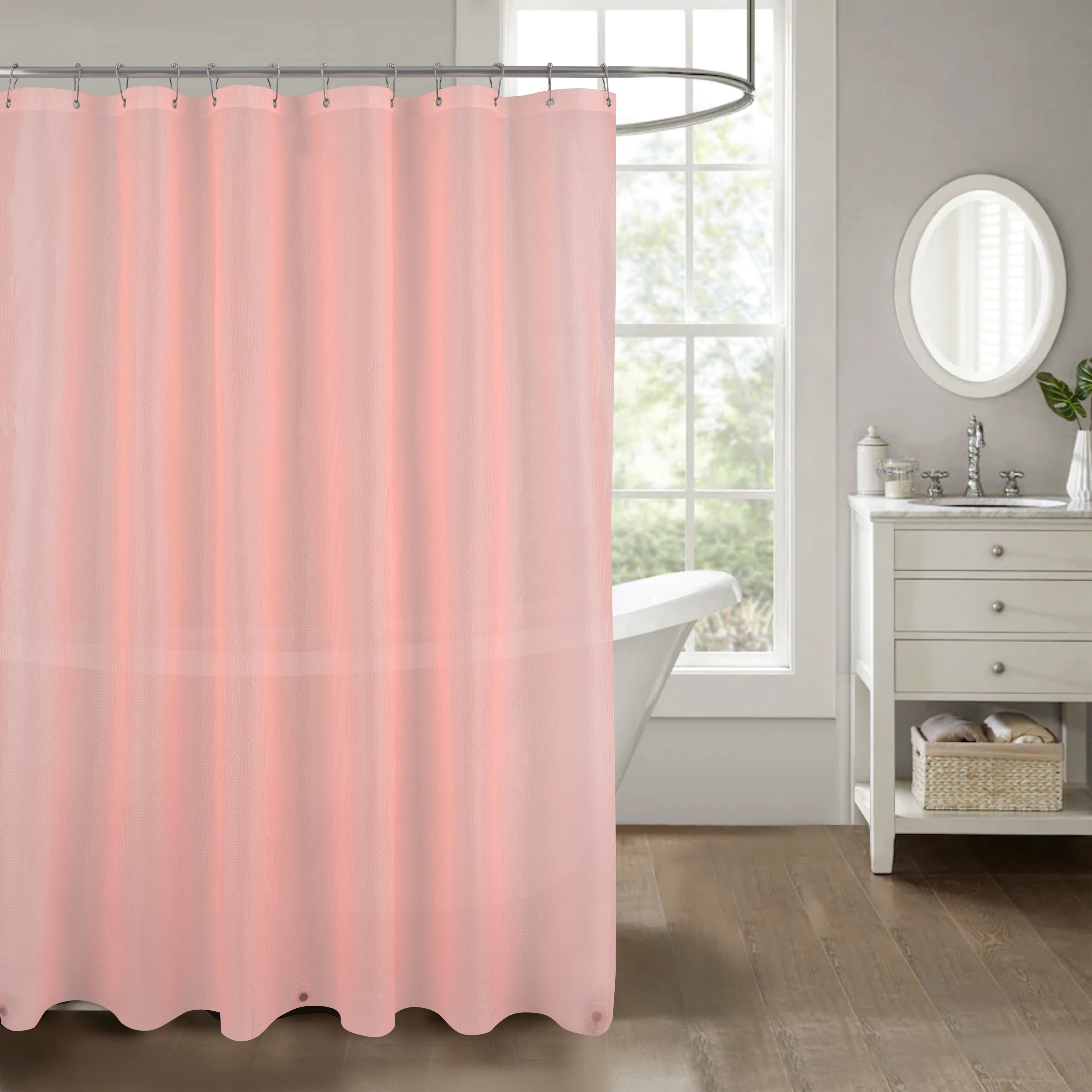 Dots Embossed Peva Shower Curtain Liner Embossed with Magnets Blush
