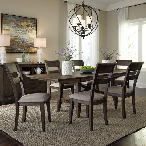 Liberty Furniture Industies, INC Double Bridge 7 Piece Trestle Table Set in Dark Chestnut