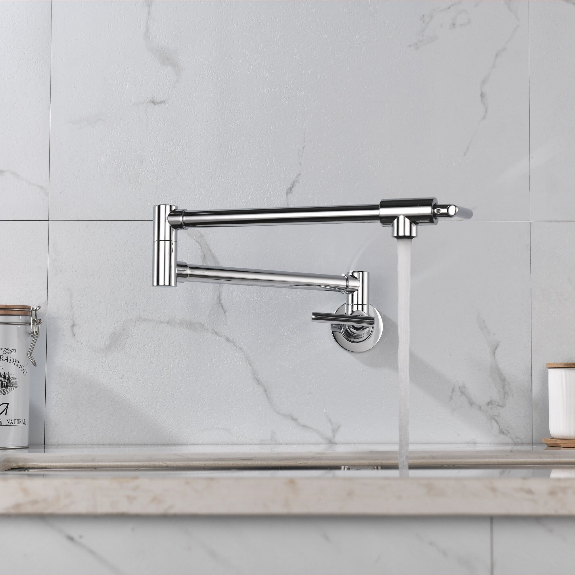 Double-Handle Wall Mounted Pot Filler Faucet Polished chrome