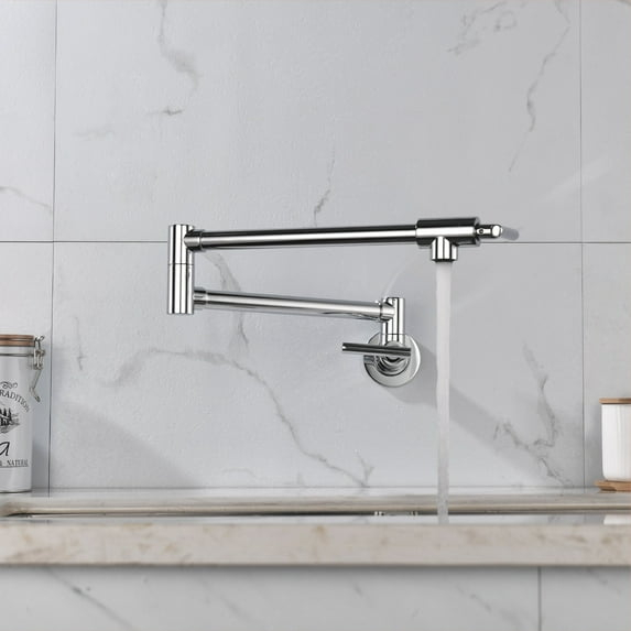 Double-Handle Wall Mounted Pot Filler Faucet Polished chrome