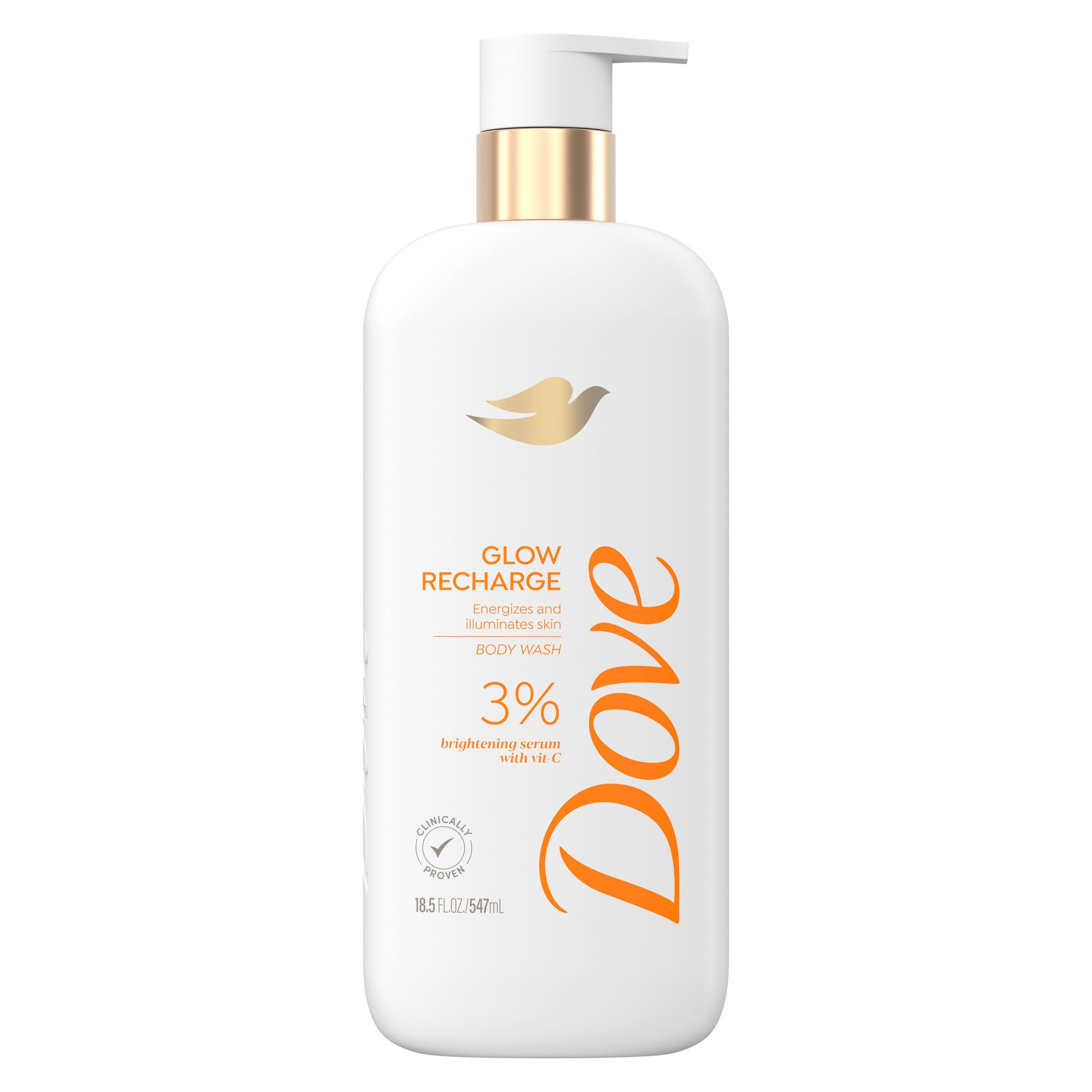 Dove Exfoliating Glow Recharge Body Wash for Women Brightening Serum with Vitamin C All Skin, 18.5 oz
