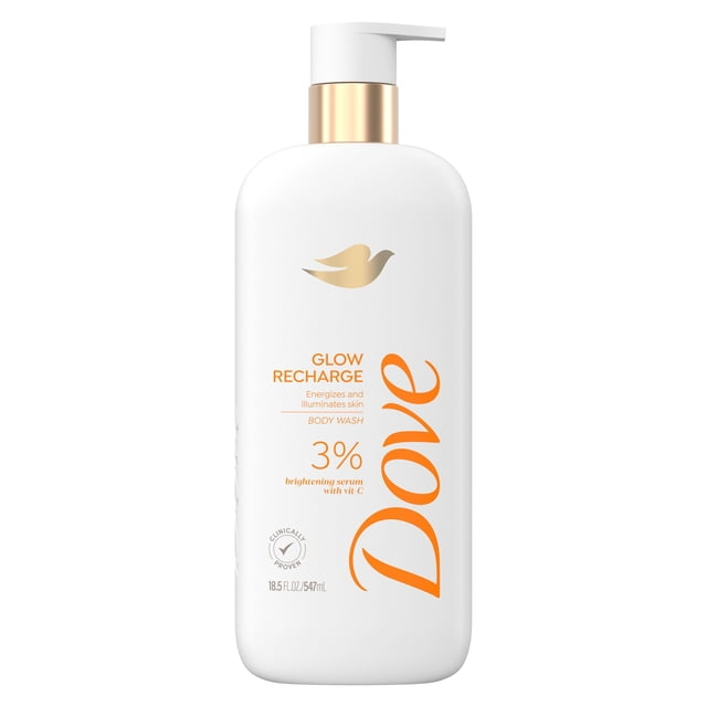 Dove Exfoliating Glow Recharge Body Wash for Women Brightening Serum with Vitamin C All Skin, 18.5 oz