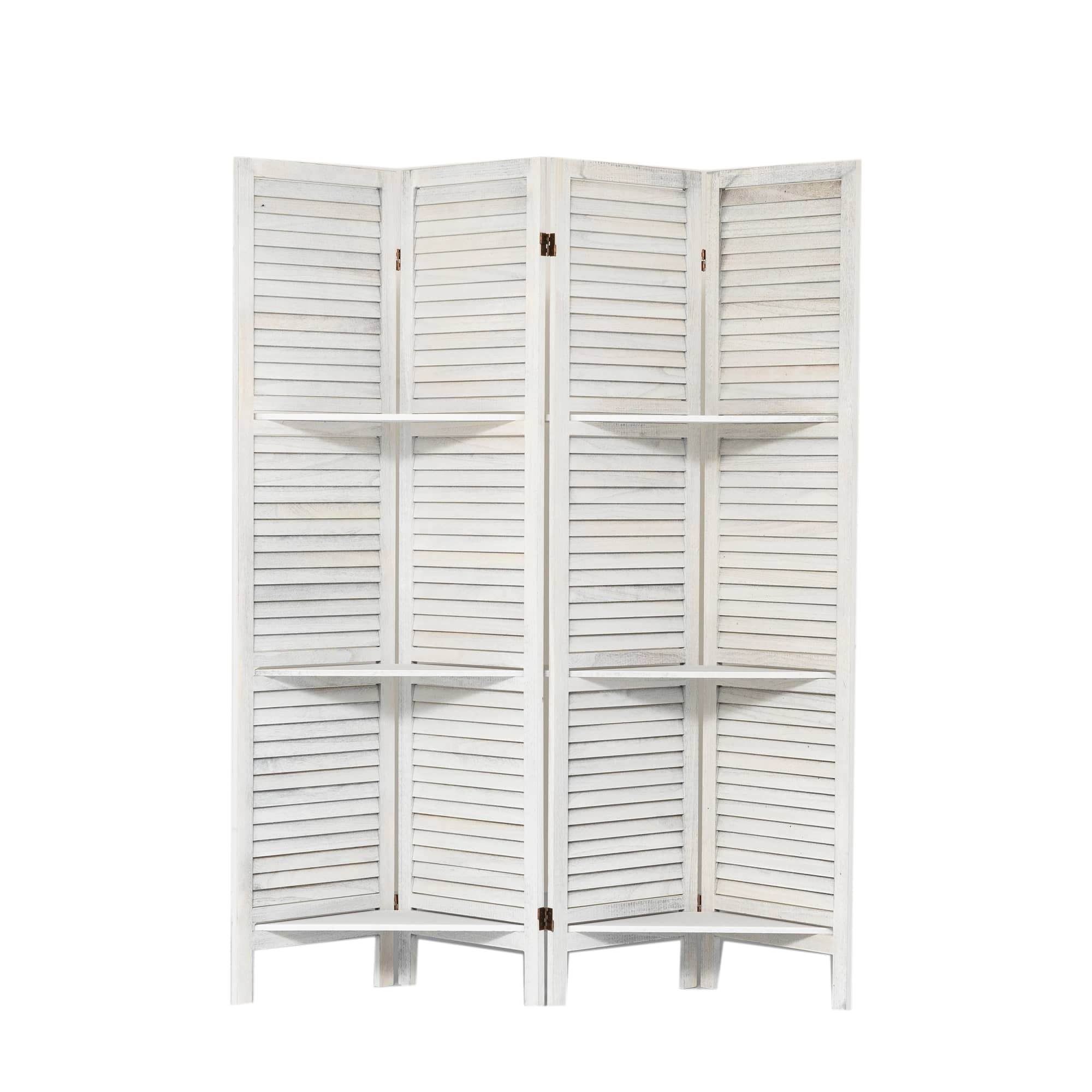 Dovelina 4 Panel Room Divider with Shelves, 5.6Ft Portable Wood Room Partitions, White
