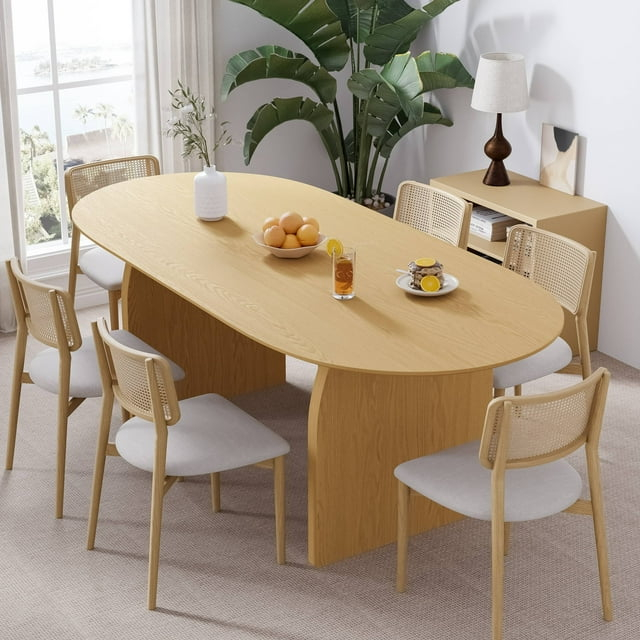 Dovelina 67" Oval Dining Table Mid-Century Rustic Kitchen Table for Dining Room, Natural Wood