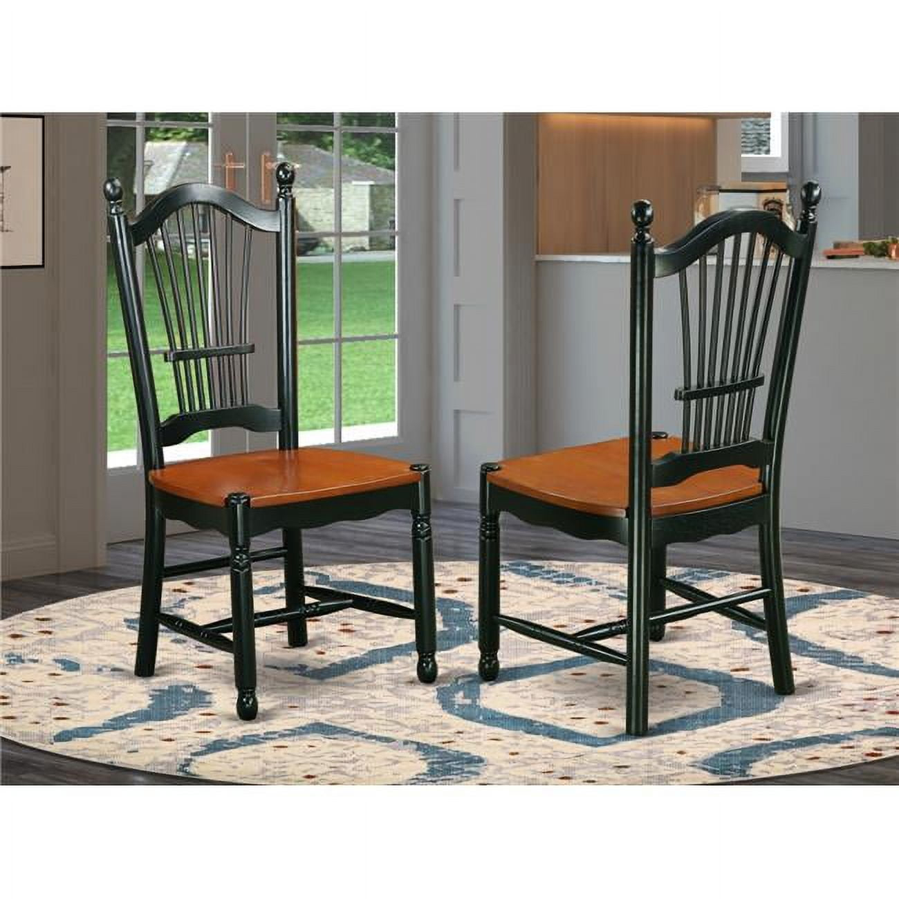 East West Furniture DOC-BCH-W Dover Dining Room Chairs With Wood Seat - Finished in Black and Cherry - Set of 2
