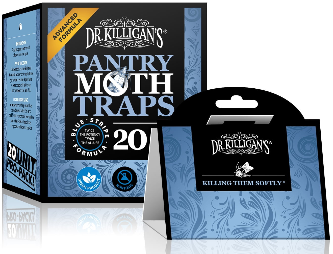 Dr. Killigan's Premium Pantry Moth Traps with Pheromones Prime | Safe, Non-Toxic with No Insecticides | Sticky Glue Trap for Food and Cupboard Moths in Your Kitchen | Organic (20, Blue)