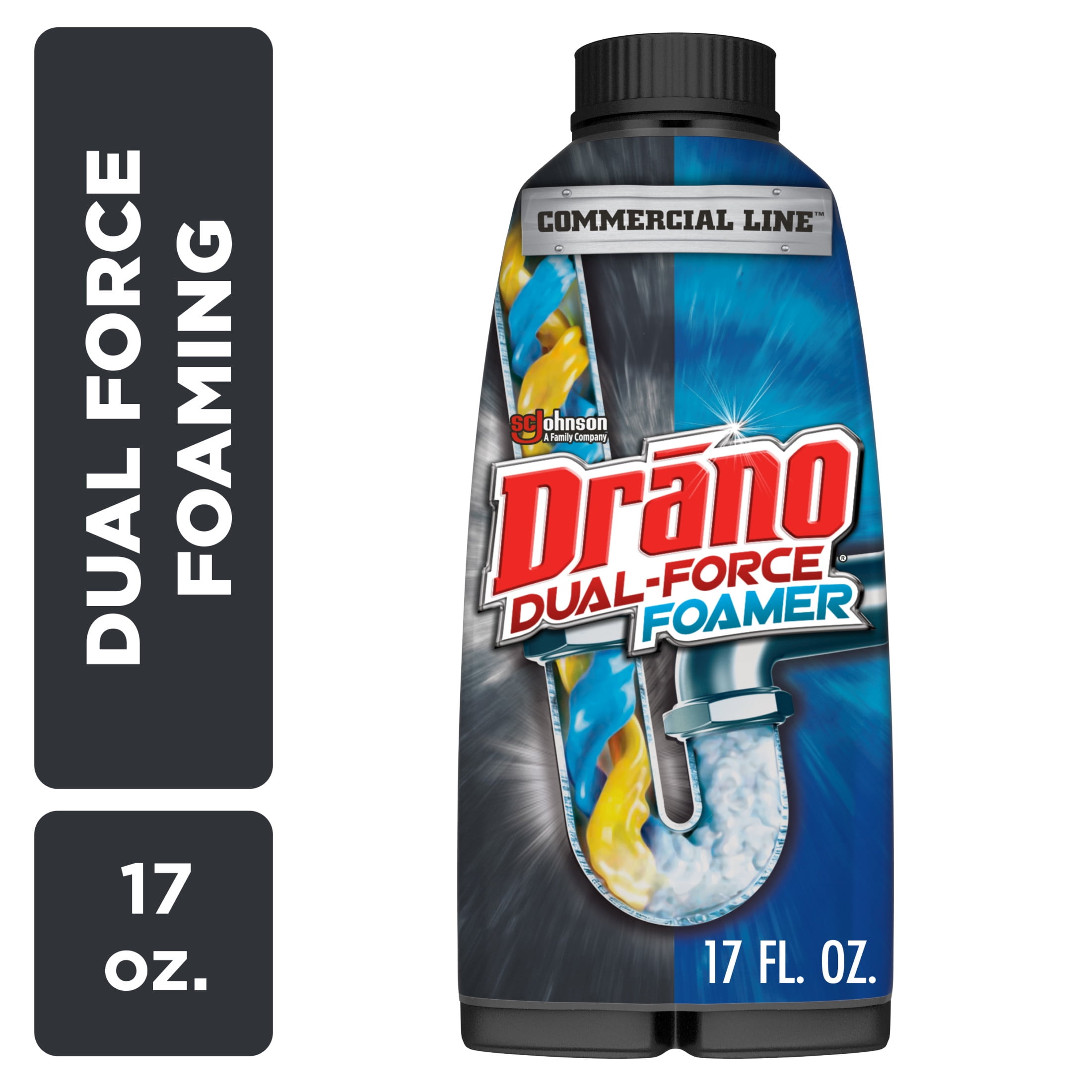 Drano Dual-Force Foamer, Hair and Drain Clog Remover, Commercial Line, 17 fl oz
