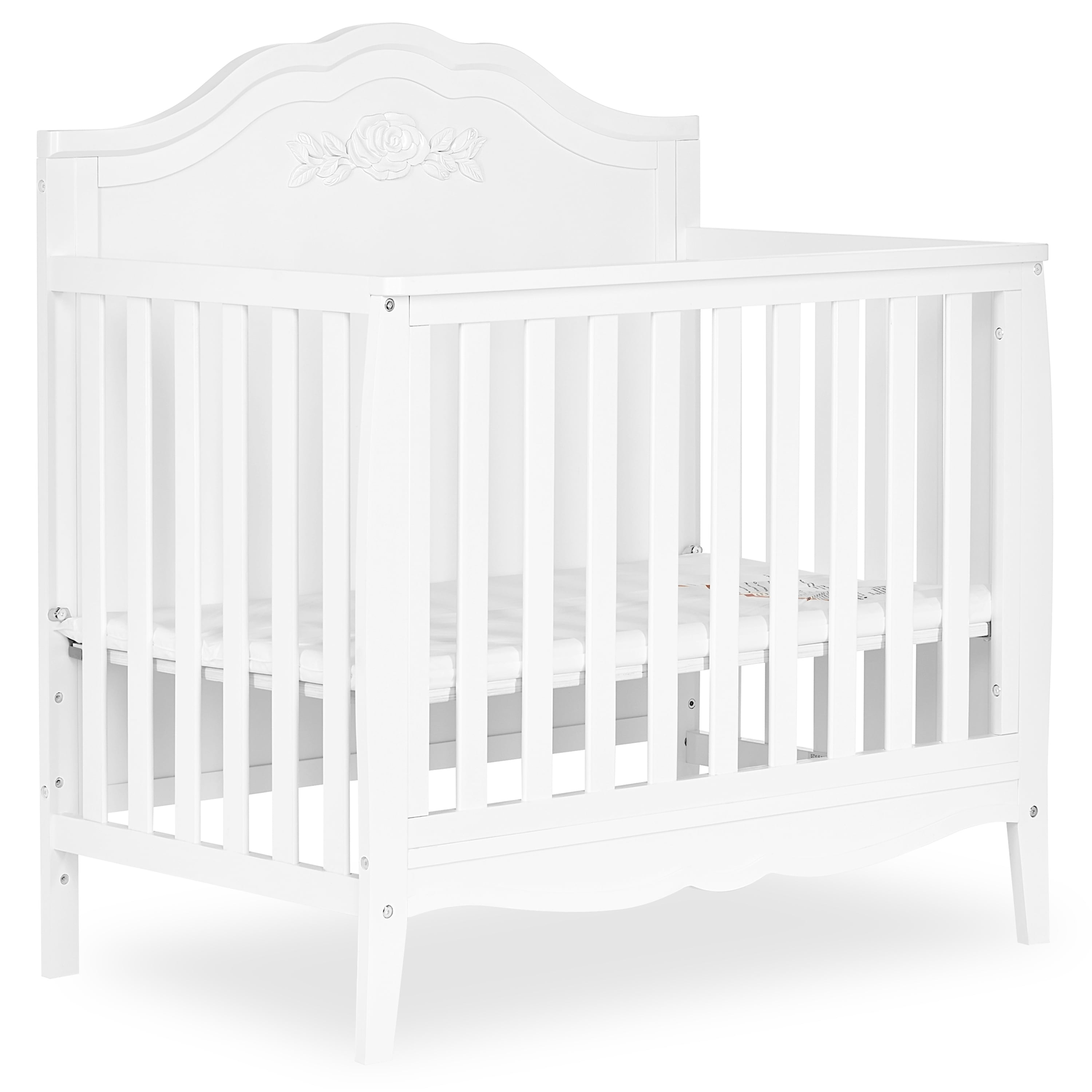 Dream On Me Jasmine 4-in-1 Convertible Mini Crib, New Zealand Pinewood, White