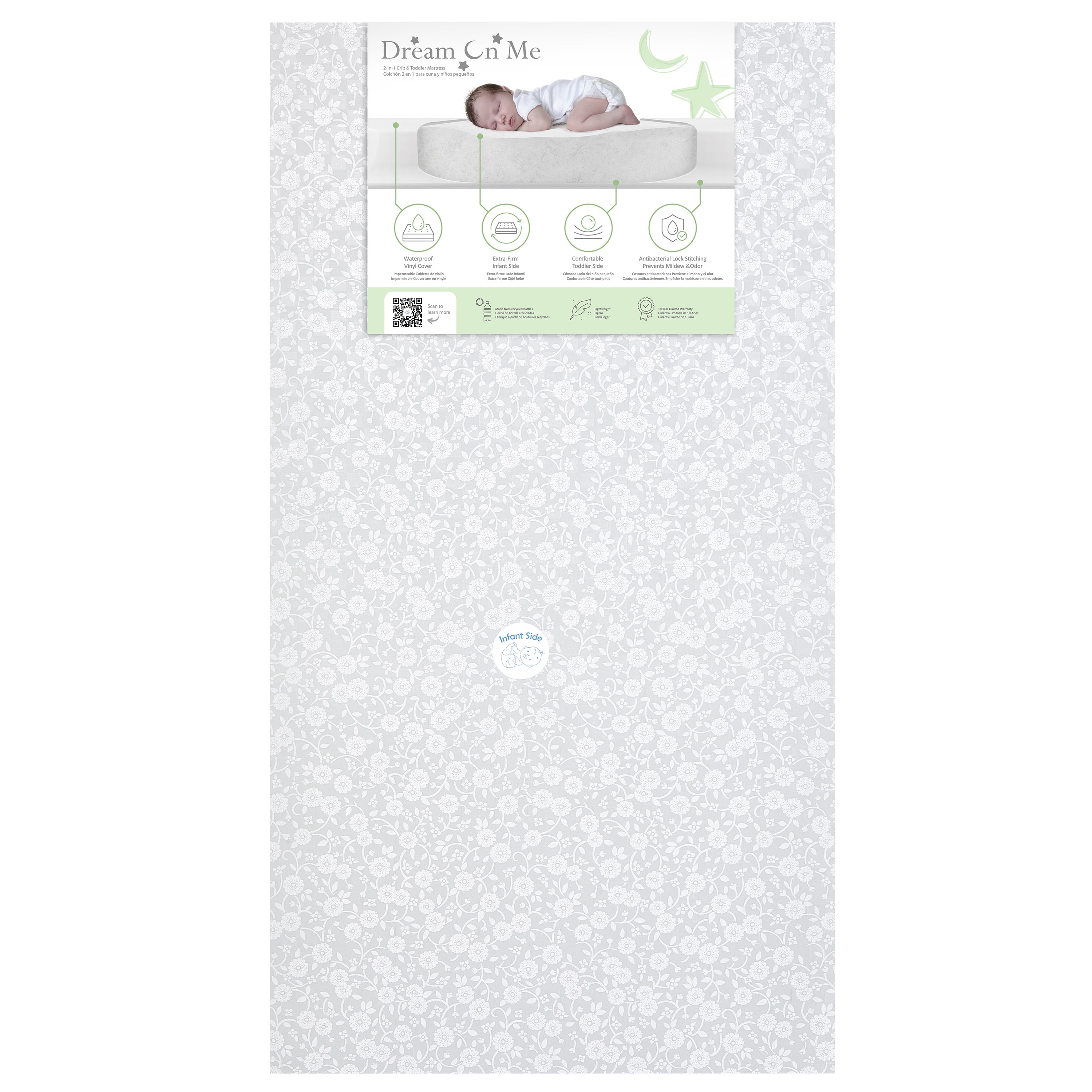 Dream on Me Orthopedic Firm Fiber Dual-Sided Crib & Toddler Mattress, Greenguard Gold Certified, 15 Years Warranty, Grey Embossed